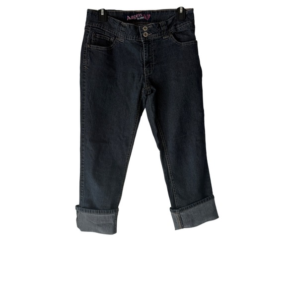 Angels Jeans Y2k Button Pockets Mid Rise Dark Wash Cuffed Capri Jeans Size 10 - Picture 2 of 9
